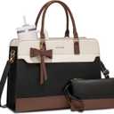 LOVEVOOK Laptop Tote Bag for Women,Leather Work Bag, Waterproof Business Teacher Bag,Large Computer Handbag Purse Briefcase,Office Gifts for Women (15.6 Inch, Black-white-brown-up)