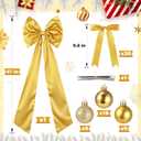 Gejoy Bow Christmas Tree Decoration Set, 30 Pcs Small Bows 1 Pcs 47" x 15.7" Large Tree Topper Satin Bows and 36 Christmas Balls Hanging Ornaments, Xmas Glitter Balls for Holiday Decor(Gold)