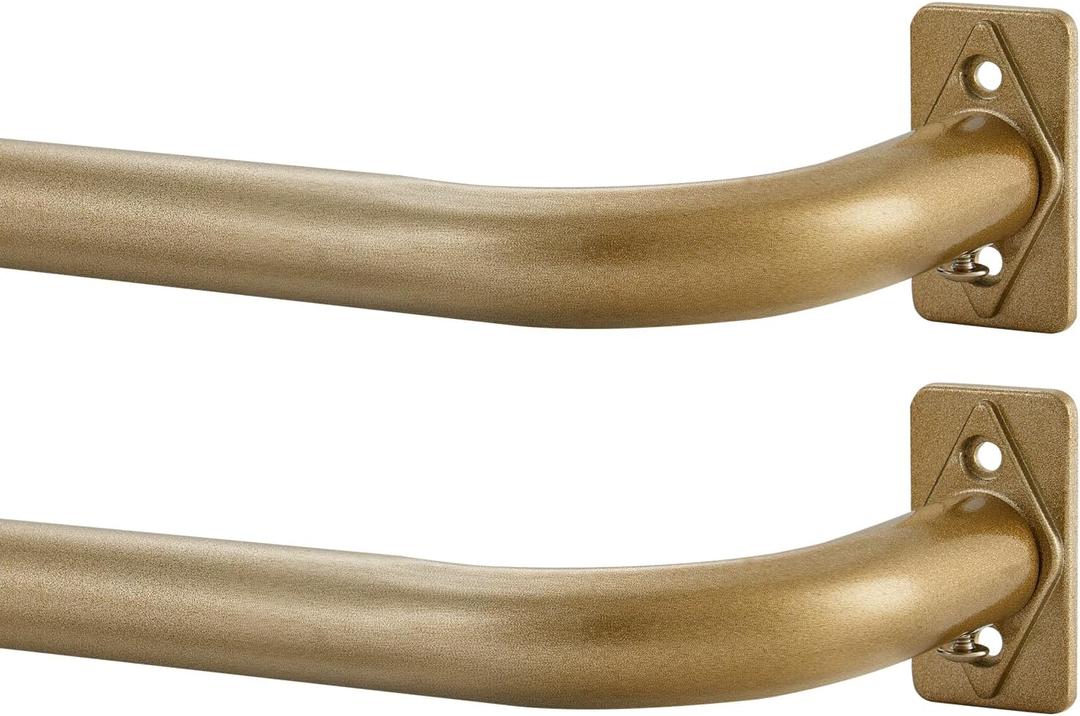 Antique Gold Curtain Rods 2 Pack, Single Curtain Rod for Window 48-84 Inch, Room Darkening Wrap Around Window Curtain Rods, Adjustable 1-Inch Telescoping Drapery Rod