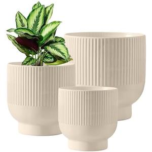 OXART Ceramic Plant Pots, Set of 3, 9+7+5 Inch Planters for Indoor Plants, Modern Pots for Plants, Stylish Round Flower Pot with Drainage Holes, Outdoor Planter Pot (Yellow)