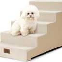 COZY KISS Dog Stairs for Small Dogs 17.7" H, 5-Step Gentle Incline Pet Step for Couch and Beds, Right-Angle Dog Ramp for Puppy Doggie Senior Cats, 17.7x29.5x17.7 Inch, Beige