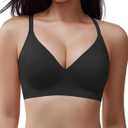 Women's Wireless Seamless T-Shirt Bra, Full Coverage V-Neck Ribbed Comfort, Smooth Back Support (Black, L)