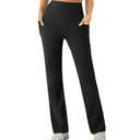 SEAJOJO Womens High Waist Yoga Pants Stretchy Casual Trousers Straight Leg Pull On Side Pockets Black, XL