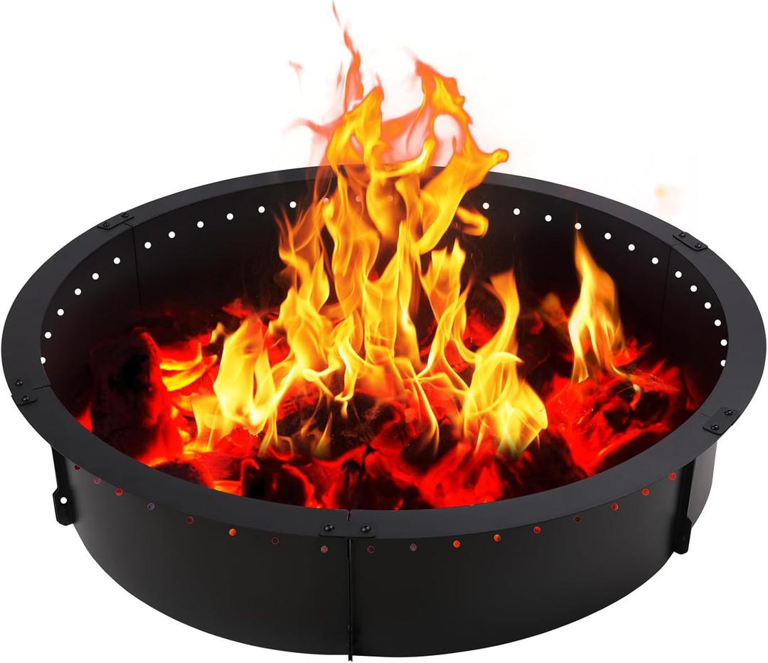 52 inch Fire Pit Ring,Large Round Insert Firepit for Outdoor Fire Liner Wood Burning Heavy Duty Metal Campfire Ring 52-Inch Outer/48-Inch Inner Diameter Above or In-Ground, Black (48inch)