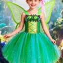 Fairy Costume for Girls with Wings Flower Crown Halloween Party Princess Dress Up Birthday Gifts, 9-10Y