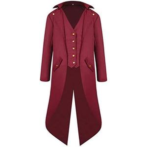 Renaissance Steampunk Tailcoat Halloween Costumes for Boys, Medieval Pirate Vampire Victorian Jacket Frock Coat Kids Size L