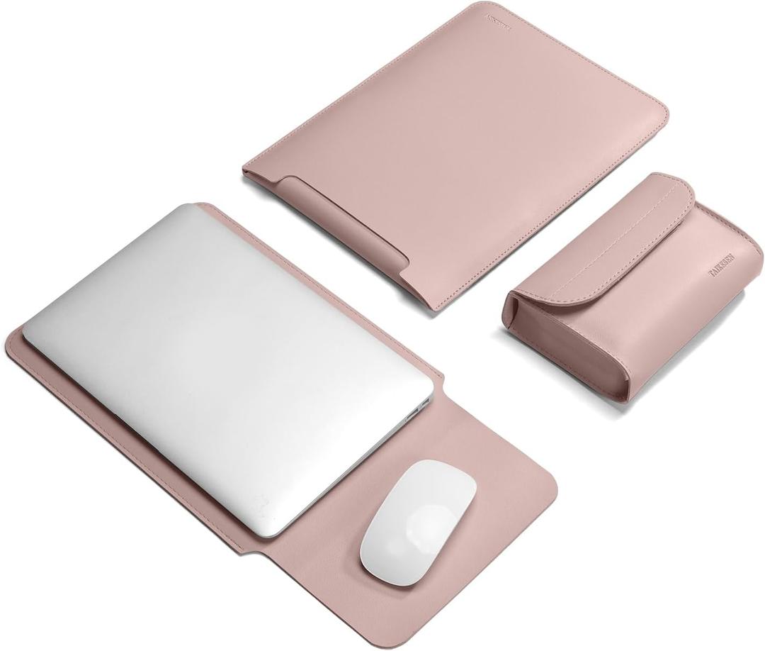 15.6 Inch Laptop Sleeve Case Computer Bag for 15.6" Acer Aspire/Predator, Inspiron, ASUS Dell Notebook, HP Pavilion, IdeaPad 330, ThinkPad E590, Chromebook, PU Bag with Small Case, Pink