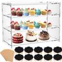 3 Tier Bakery Pastry Display Case,Clear Acrylic Display Case,Commercial Countertop Cabinet with Chalkboard and Brown Paper for Bread Cookie Cupcake Party Event Stores