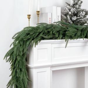 2Pcs 6 FT Artificial Christmas Norfolk Pine Garlands, Real Touch Christmas Garland, Greenery Garland for Mantle, Table, Fireplace, Wall, Stairs Winter Holiday Indoor Outdoor Xmas Decor