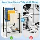 Standing Towel Rack, 3 Tier Towel Racks for Bathroom with Storage Shelf, Freestanding Metal Pool Blanket Holder Floor Towel Drying Rack Outdoor, Black