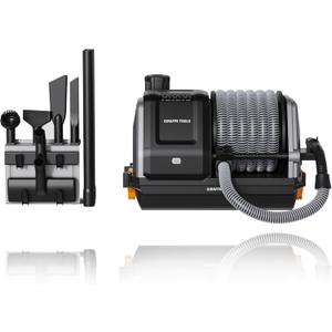 Giraffe Tools Grandstorm Retractable Vacuum Cleaner Wall-Mounted, Shop Wet Dry Vacuum Cleaner with 6 Nozzles for Car Detailing Remote Control Garage Vacuum, Grey (30FT Hose + No Extension)