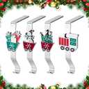 Christmas Stocking Holders for Mantles Set of 4, Colorful Stocking Hangers for Fireplaces, 4 Pack Non-Slip Stocking Hooks for Mantle, Train, Snowman, Tree, Gift Hook for Christmas Party Decorations