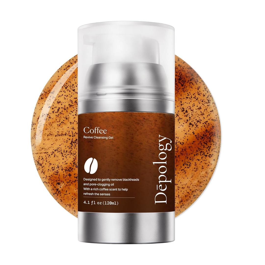 depology Coffee Exfoliating Face Wash for Oily Skin  Helps Reduce Puffiness & Remove Dead Skin  For Men & Women  Revive Cleansing Gel with Coffee Seed Powder & Caffeine , 120ml