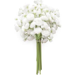 Floroom Ranunculus Artificial Flowers 18 Pcs White Faux Silk Mini Ranunculus Bulk Fake Wedding Filler Flowers for DIY Bouquets, Centerpieces, Bridal Shower Decorations & Arrangements