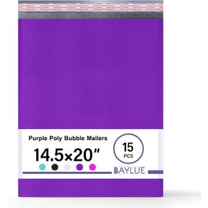 Purple Poly Bubble Mailers 14.50x20 Inch #7 | Self Seal Large Padded Envelopes | Air Cushioned Bubble Mailer | Usable Size 14.25x19 Inch | Waterproof Lightweight Mailing Shipping Bags | 15 Pack