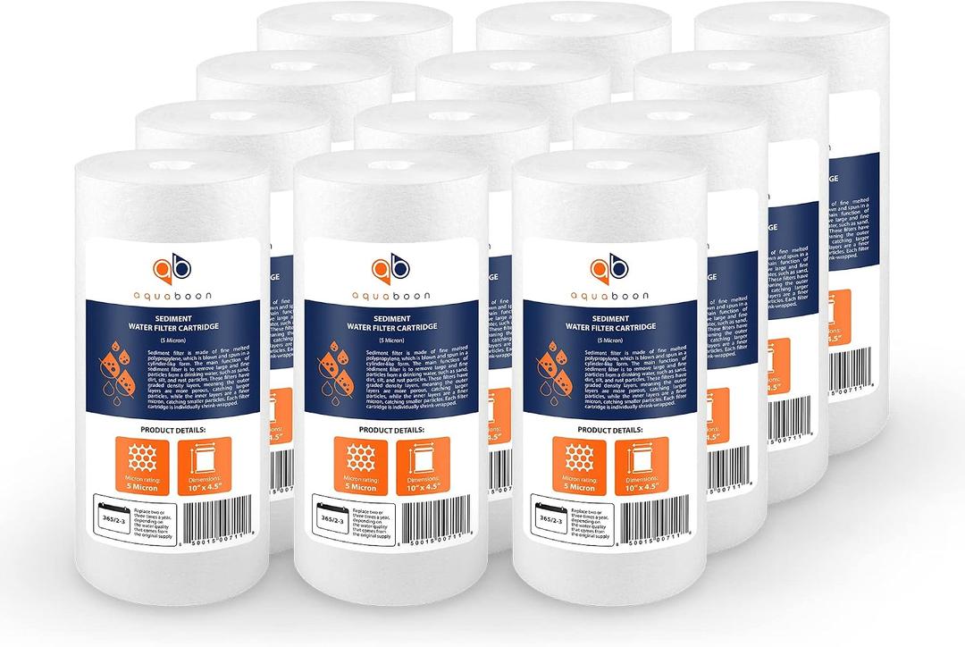 Aquaboon 5 Micron 10 x 4.5 Sediment Water Filter Replacement - 12 Pack
