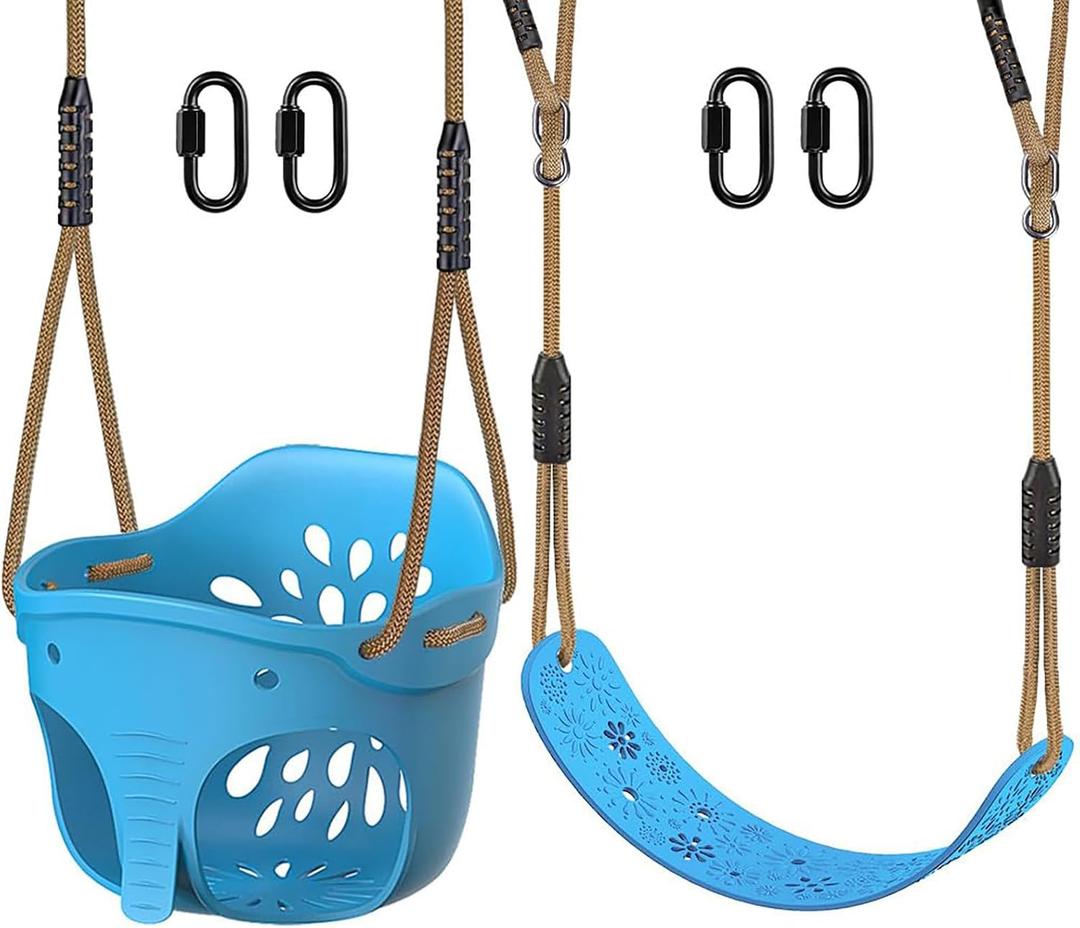 2Pcs High Back Full Bucket Toddler Swing Seat Set with Adjustable Height Rope 4.2 to 6.7 FT Soft Swing Seats Set for Kids- 600 LB Weight Capacity