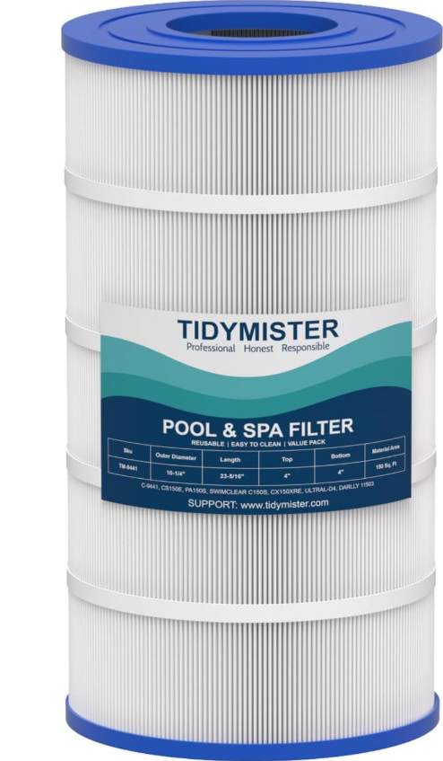 TidyMister Advanced Pool Filter Cartridge TM-9441 Compatible with C-9441,CX150XRE, SwimClear C150S, CS150E, PA150S, L x OD:23 5/16" x 10 1/4",150 Sq. Ft,1 Pack