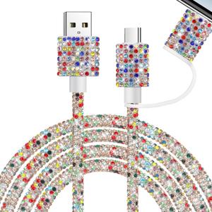 Aolcev USB C Cable Bling for iPhone Charger Cord 2 in 1 Fast USB A to USB C Charging Cord 4FT Multi Type C Sparkling Diamond Phone Charger Cable for iPhone 17 16 15 Pro Max Plus Galaxy S25 Colored