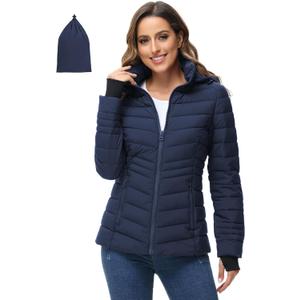 ROYAL MATRIX Womens Packbale Puffer Jacket Lightweight Winter Insulated Puffy Jacket Quilted Puffer Coat With Hood Navy, S