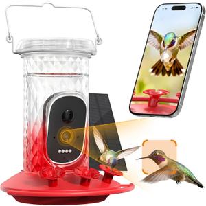 Smart Hummingbird Feeder Camera with AI Identification, 2.5K HD & Color Night Vision, Solar Powered Outdoor, IP66 Weatherproof Garden Decor
