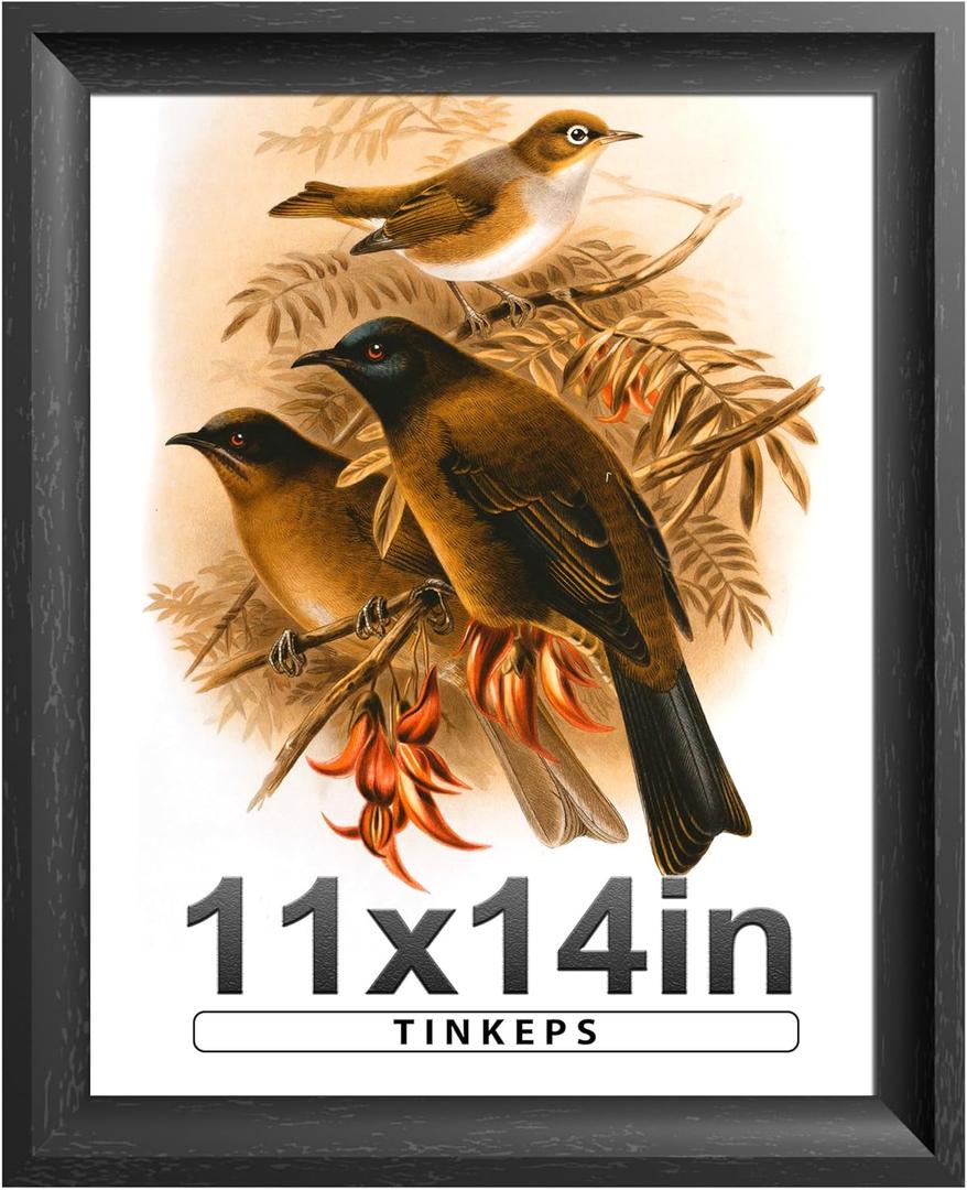 Tinkeps 11x14 Picture Frame Black with Black Back Board, Curved Extra Wide Edges, Wooden Vintage Style Picture Frame 11x14 inches for Wall Decor.