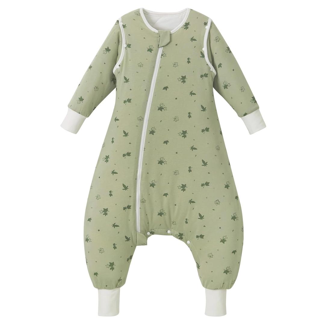 2.5 TOG Removable Long Sleeve Sleep Sack with Legs, Super Soft 100% Cotton Winter Toddler Sleep Bag with Feet, Maples, M
