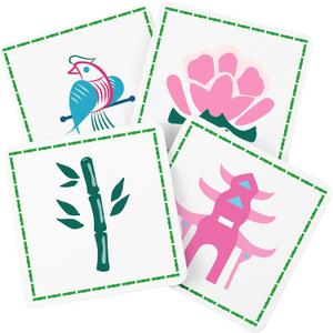 Hushee 4 Pack Mahjong Coasters, Colorful Mah Jong Gift for Cup, Drink, Table Game, 3.94 x 3.94 Inch (Classic Patterns)