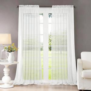 Dreaming Casa Solid Sheer Curtains Draperies White Rod Pocket 2 Panels 52" W x 108" L