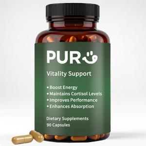 Vitality Support - Men's Pills Blend with Ashwagandha, Shilajit, Black Pepper Extract & Vitamin | Natural & Organic Energy Enhancement - 90 Capsules