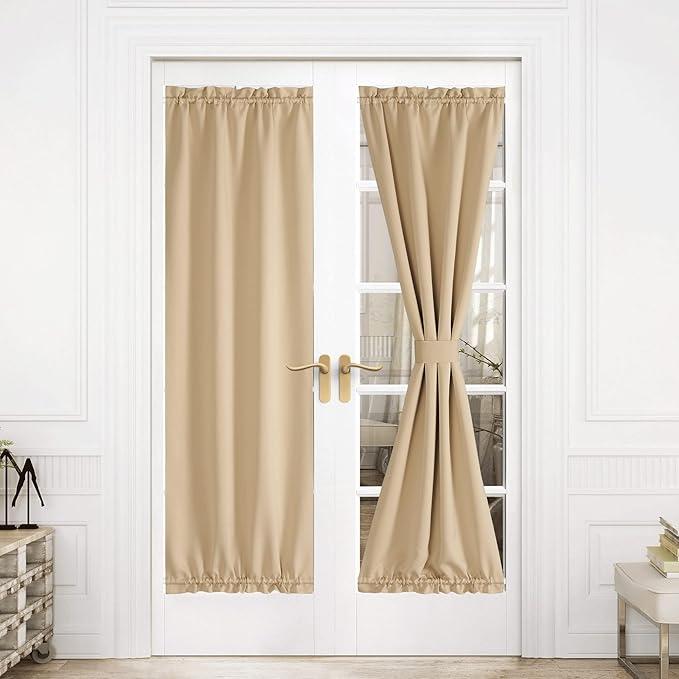 NICETOWN Blackout French Door Curtain Side Panels for Privacy, Farmhouse Thermal Insulated Soft Fabric Solid 30x72-Inch Window Treatments Gliding Door Kitchen Drapery, 1 Panel, Biscotti Beige