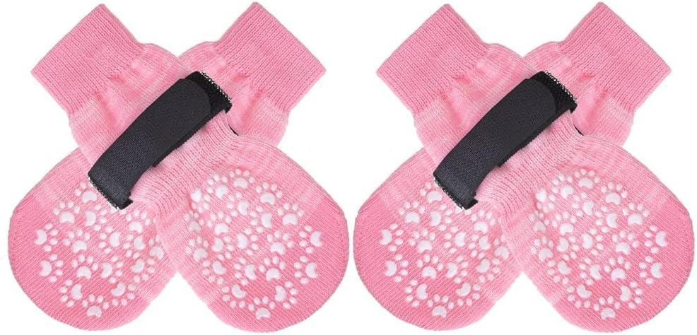EXPAWLORER Anti Slip Dog Socks to Prevent Licking Paws, Dog Shoes for Hot Pavement, Dog Booties for Small Medium Large Senior Dogs, Traction Control Boots & Paw Protectors for Hardwood Floors (XX-Large (4 Count), Pink)