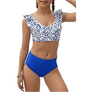 SOLY HUX Girl's Bathing Suit Allover Print Ruffle Trim Bikini Set Two Piece Swimsuit 11 Y