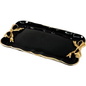 Vintage Decorative Tray Jewelry Tray Towel Tray Storage Tray Rings Necklace Bracelets Earrings Trays Cosmetics Jewelry Organizer Retro Design Bow Decor Resin Plate Coquette Room Decor (Black)