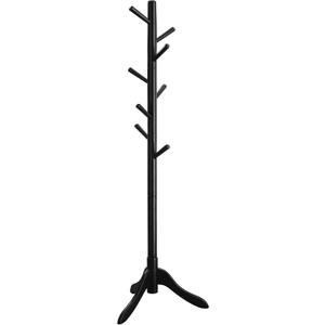 VASAGLE Solid Wood Coat Rack, Free Standing Tree-Shaped Coat Rack with 8 Hooks, 3 Height Options, for Clothes, Hats, Bags, Living Room, Bedroom, Home Office, Ink Black URCR001B01