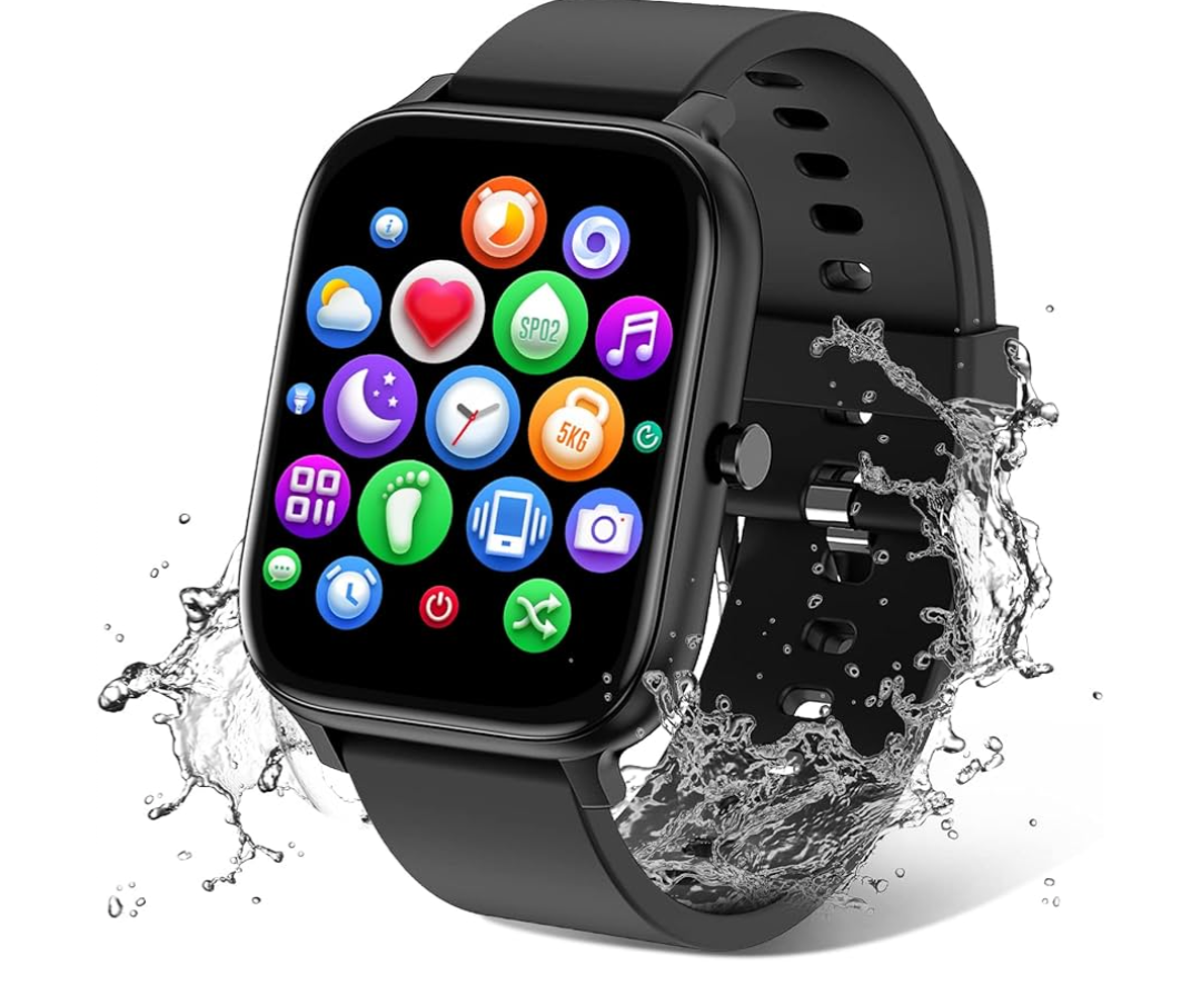 Smart Watch for Men Women Compatible with iPhone Samsung Android Phone 1.83 inch Full Touch Screen IP68 Waterproof Bluetooh Fitness Tracker Heart Rate/Sleep Monitor, Black