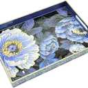 Serving Tray with Handles, 15.7 * 11.8 inches, Plastic Ottoman Tray with Exquisite Paintings, Trays for Coffee Table