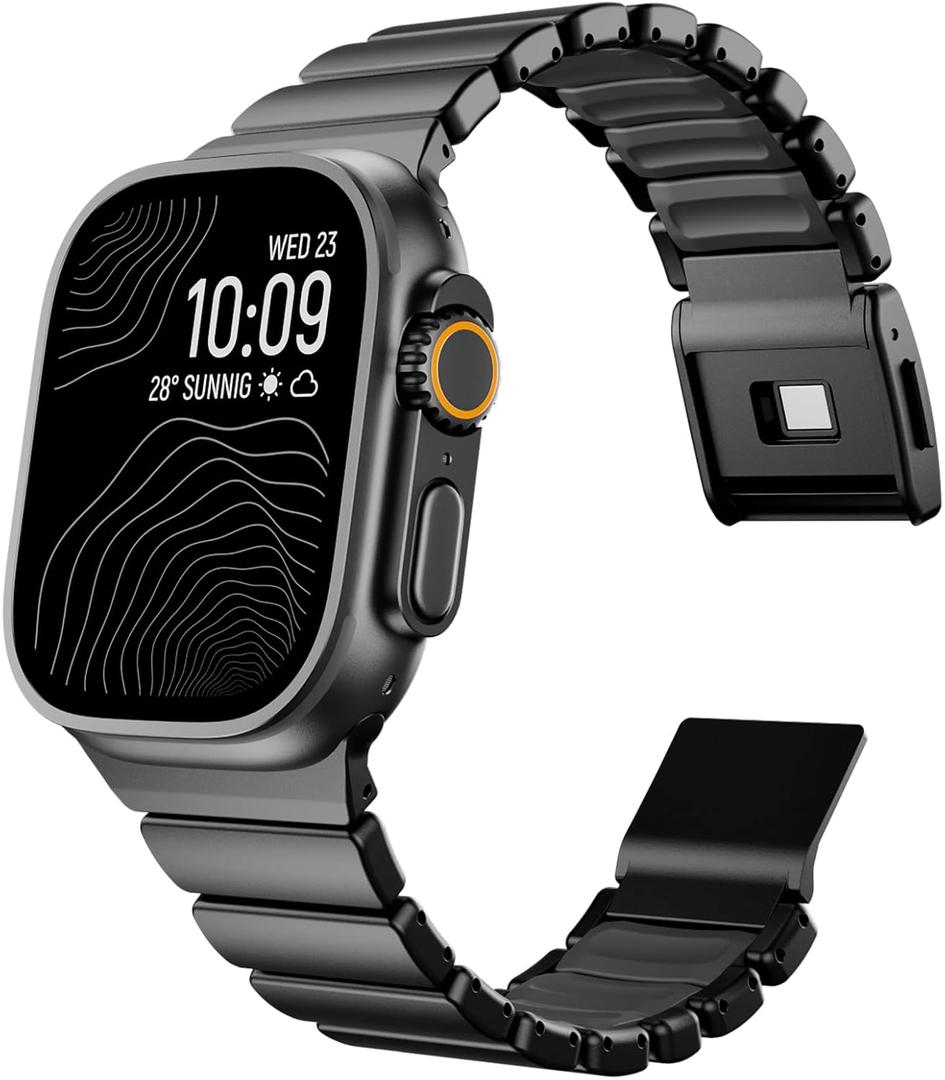 Magnetic Titanium Band Compatible with Apple Watch Ultra 3/2/1 Band 49mm Series 11 10 46mm 45mm 44mm 42mm SE 3/2/1 9 8 7 6 5 4,Luxury Silicone Dual-Layer Link For iwatch Men Women (Black)