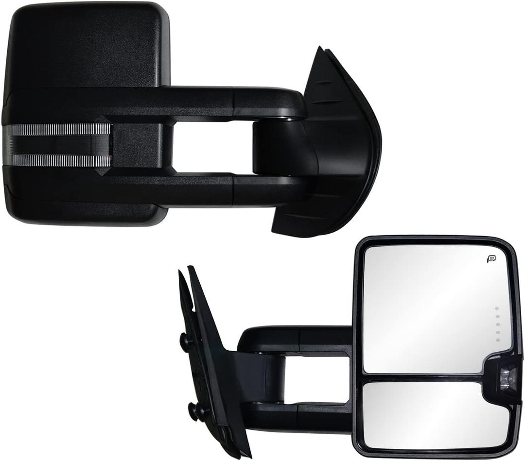 AERDM Towing Mirrors Compatible with 2007-2013 Chevy Silverado GMC Sierra Exterior Mirrors Power Heated Lens with Turn Signal Lights, Clearance Lamp, Running Light View Mirrors