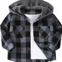 GORGLITTER Boy's Plaid Flannel Button Down Halloween Shirts Fall Long Sleeve Hooded Blouse Dressy Outfits Clothing, Size 6Y (Gray)