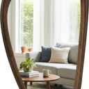 Solid Wood 36"x24" Retro Mid-Century Asymmetrical Wall Mirror, Irregular Wooden Wall-Mounted Mirror, Sculptural Bathroom Vanity Mirror for Living Room & Sideboard, Dark Walnut