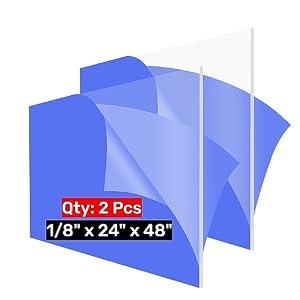 GetWant 2 Pack 24x48 Plexiglass Sheets, 1/ 8 inch thick Clear 24x48 Acrylic Plexiglass Sheets, 24x48 Acrylic Board Plexiglass Panel for Display Case, Signs, Crafts, Skylight, Light Project