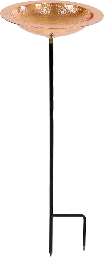 Sunnydaze Standing Copper Bird Bath or Bird Feeder - Detachable Hand-Hammered Bowl with Stake - 33 H