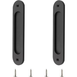 MOROBOR Oval Sliding Pulls, 2pcs Matte Black Flush Pull Aluminum Alloy Closet Finger Pulls With Screws for Sliding Barn Door