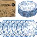100 Pieces Blue Flower Paper Plates 7 Inches Disposable Floral Paper Plates Scalloped Blue Chinoiserie Vintage Flower Dessert Plate for Wedding Birthday Holiday Party Decor Supplies