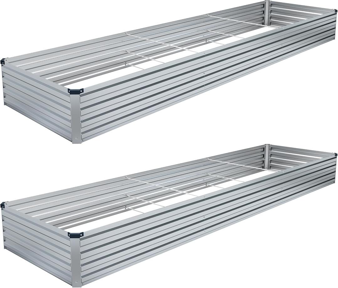 DIIYIV 2PCS 12x4x1FT Galvanized Raised Garden Bed Kit,Vegetable Boxes-Rectangle Metal Flower Box,Large Planter Raised Beds Outdoor Garden for Planting,Fruit,Herb-Silver