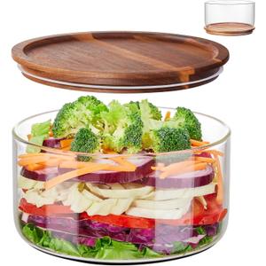 Large Salad Bowl with Lid, 106 oz Glass Salad Bowl with Acacia Wood Lid, Versatile Glass Trifle and Fruit Bowl, Large Mixing Bowl for Salads, Dessert, Fruit, Chips, Pasta, Dishwasher Safe