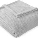 PAVILIA Soft Fleece Light Grey Throw Blanket for Couch, Lightweight Plush Warm Blankets for Bed, Fuzzy Cozy Flannel Blanket Throw for Sofa, Travel, Jacquard Pattern, Light Gray, Twin, 60x80 inch