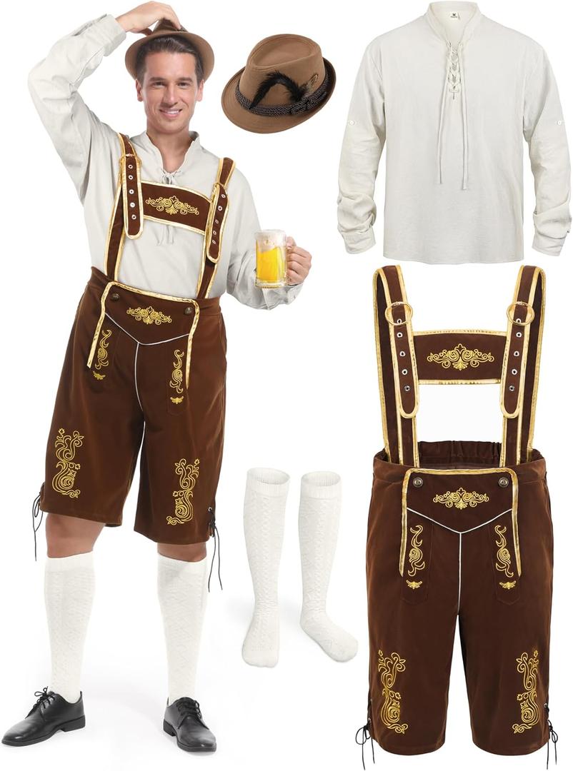 Lederhosen Men, Oktoberfest Outfits Men Oktoberfest Costume German Bavarian Lederhosen Halloween Costume Set