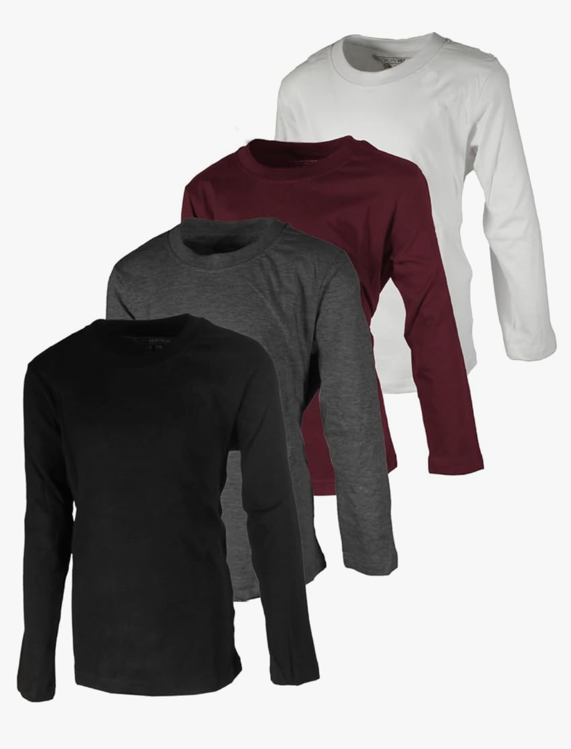 BROOKLYN VERTICAL Boys 4 Pack Long Sleeve Soft Cotton Tagless Crew Neck Tee Shirts| Sizes 14-16